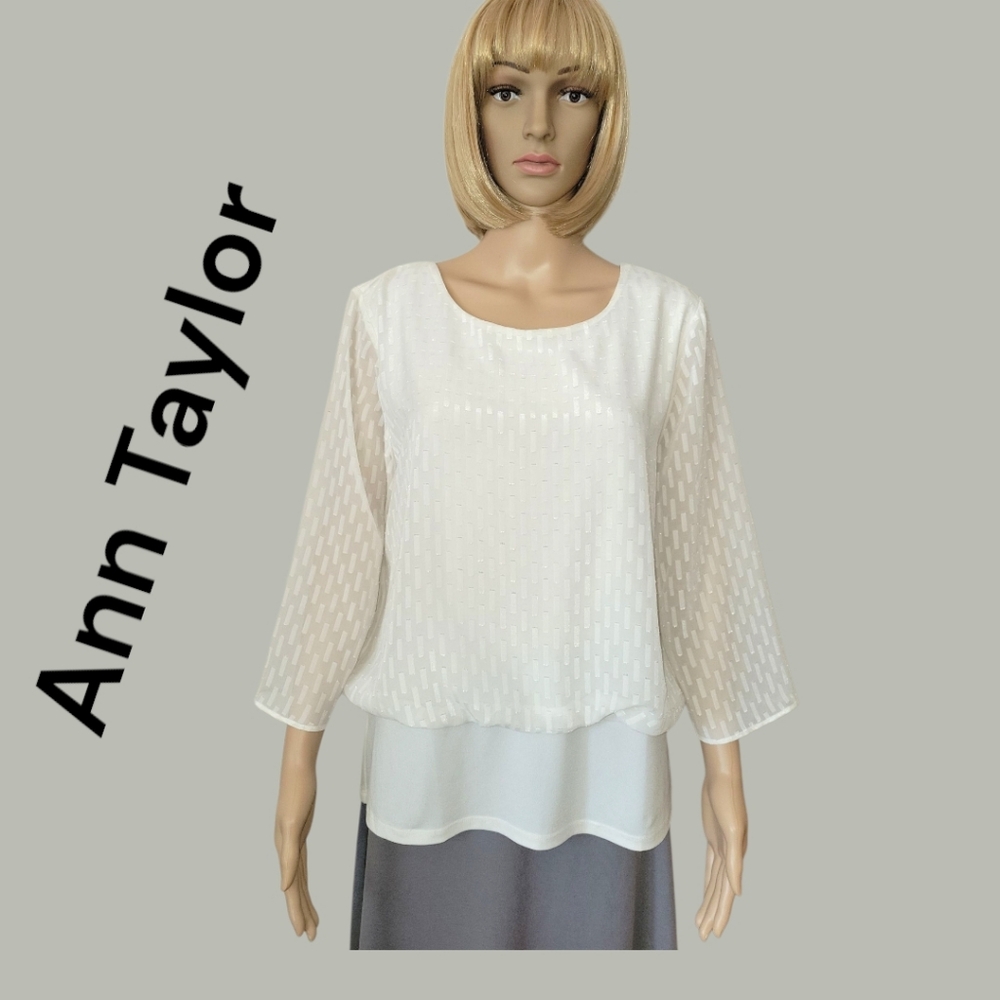 Ann Taylor Sheer Blouse, L, Cream, EUC-LIKE NEW